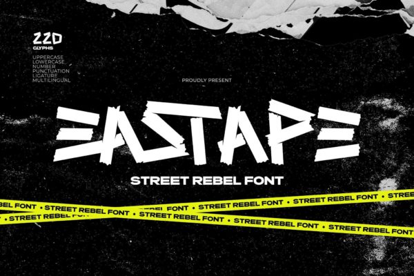 时尚朋克杂志街头服饰徽标设计装饰英文字体安装包 Eastape — Street Rebel Font