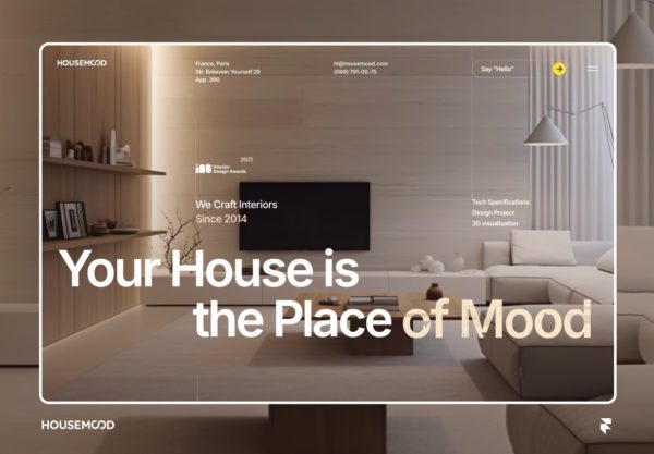 时尚高级室内建筑设计摄影作品网站UI界面套件Figma模板素材 Housemood
