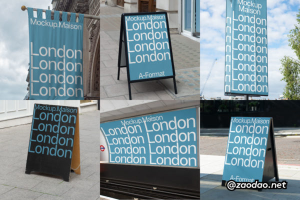 8款国外伦敦城市广告牌海报吊旗设计展示效果图PSD样机模板 Mockup.Maison – London Collection P1