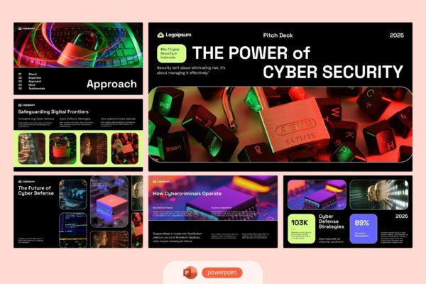 现代时尚企业营销策划演示文稿设计ppt模版 Modern Cyber Security Deck