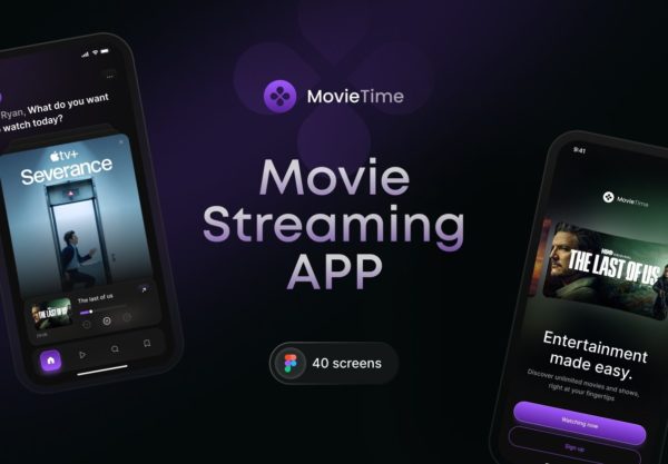 40屏暗黑电影视频流媒体短视频软件app ui界面设计figma模板素材 Movietime