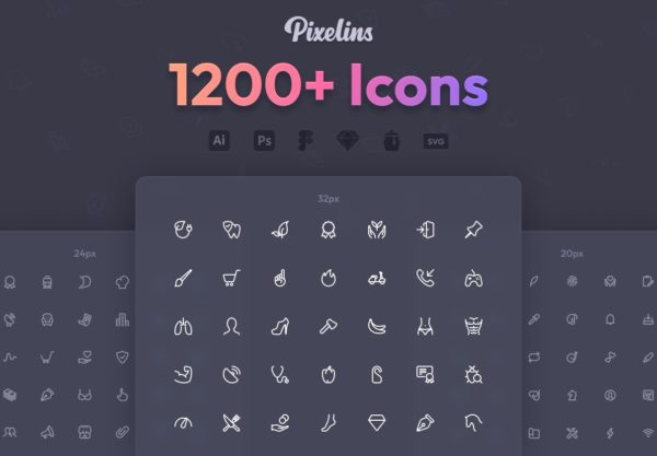 1236款高质量网站app ui界面设计矢量icons图标ai/figma格式素材 Pixelins Thin Icons