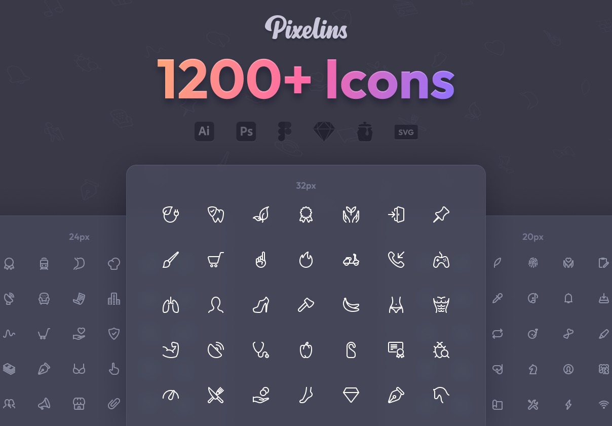 1236款高质量网站app ui界面设计矢量icons图标ai/figma格式素材 Pixelins Thin Icons