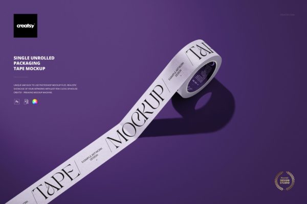 1款单个展开包装胶带图案Logo设计展示贴图PSD样机MOCKUP模板素材 Single Unrolled Packaging Tape Mockup