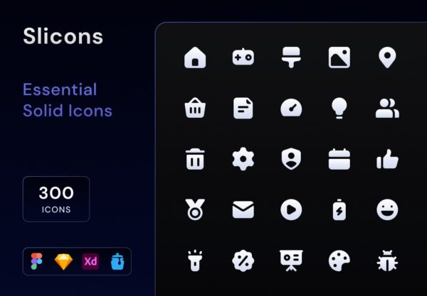 300款极简圆润UI界面设计矢量图标Figma/Sketch/Xd格式素材 Slicons Essential Solid Icons