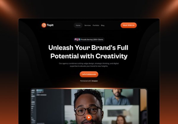 高级深色AI智能企业公司网站登陆界面UI设计Figma/Framer模板素材 Topit – AI Agency Landing Page