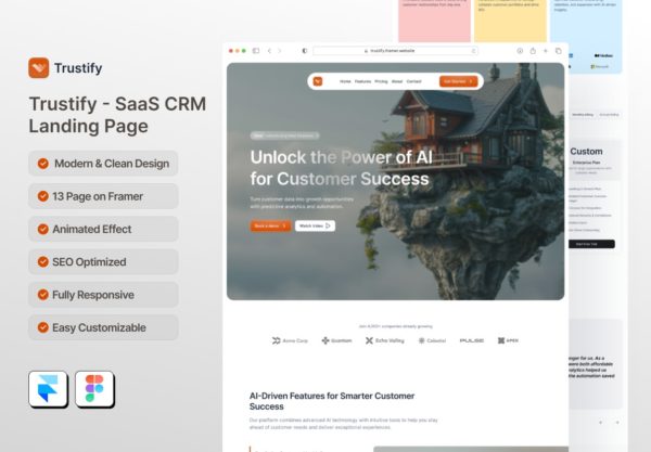 响应式SaaS网络科技服务平台网站UI界面设计Figma/Framer模板素材 Trustify – SaaS Startup & Business