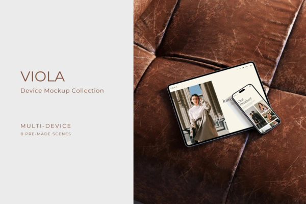 8款欧风UI界面作品设计iPhone手机iPad平板MacBook电脑贴图PSD样机模板 Viola Device Mockup Collection