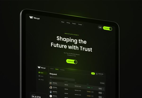 暗黑软件技术公司仪表盘UI界面设计Figma模板素材 Wcrypt – Figma website, dashboard template