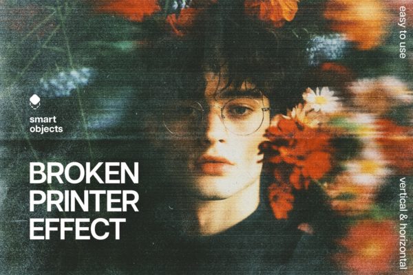 失真模糊损坏打印机照片效果ps特效滤镜样机 Broken Printer Effect