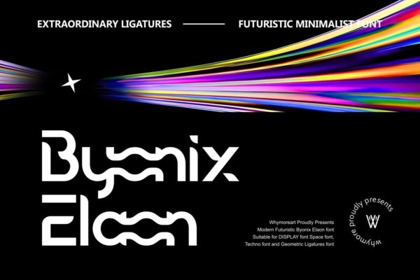 现代未来派赛博朋克品牌包装海报设计无衬线英文字体 Byonix Elaon Space Futuristic Ligatures Fonts