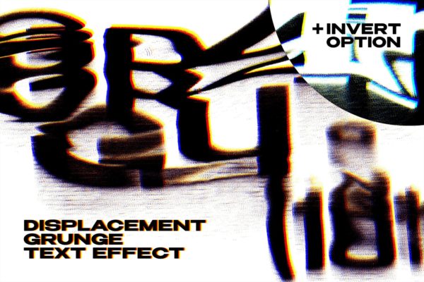 故障失真扭曲位移照片效果ps文本特效滤镜样机 Displacement Grunge Text & Logo Effect
