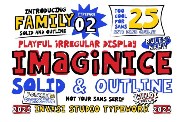 俏皮古怪品牌海报包装设计手写英文字体安装包 Imaginice – Raw Playful Family Font