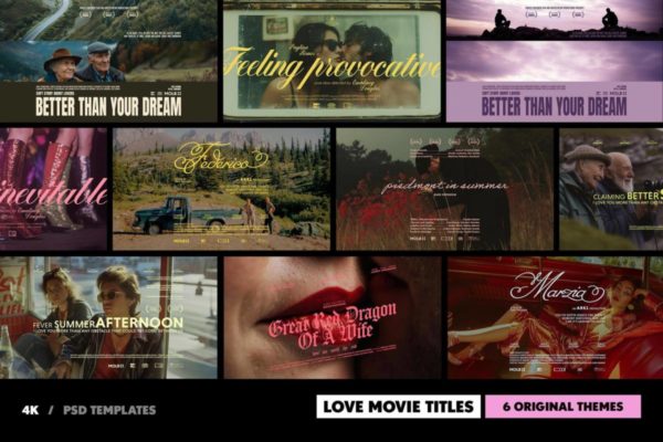 Love Movie Titles Collection 复古梦幻怀旧爱情电影片头预告片海报设计PSD模板素材