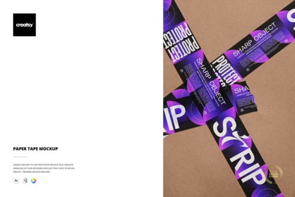 1款时尚产品包装盒封装塑料胶带设计VI贴图PSD样机模板素材 Paper Tape Mockup by Creatsy
