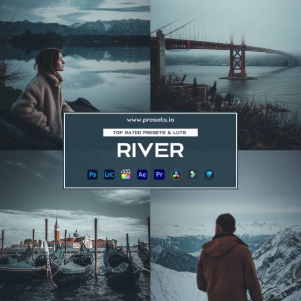 电影级蓝色暗色调旅拍视频照片调色Lightroom预设+LUT预设包 Presets.io – River Preset Collection + Luts Collection
