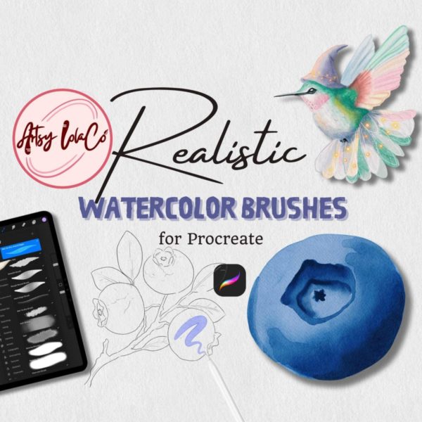 逼真水彩水墨数字艺术绘画procreate笔刷画笔素材 Realistic Watercolor Brushes for Procreate