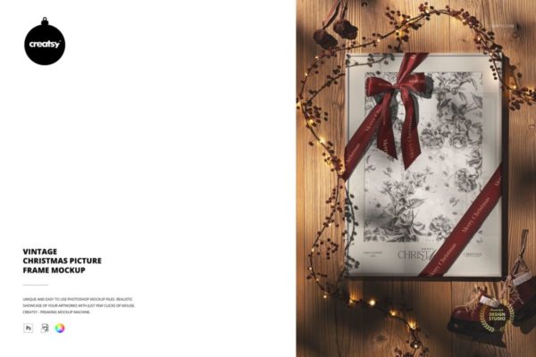 复古圣诞节节日海报相册相框PS贴图样机模板素材 Vintage Christmas Picture Frame Mockup by Creatsy