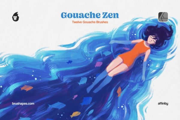 12款水粉水彩数字绘画效果Affinity笔刷画笔设计素材 Gouache Zen Affinity Brushes