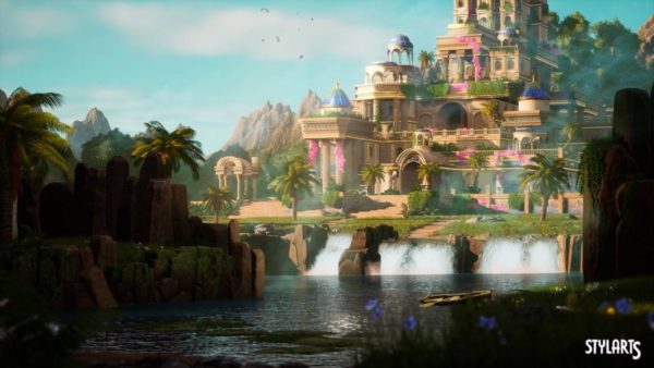 UE素材 风格化高品质天堂花园阿兹特克萨满村民3D资产模型素材 Stylized Paradise Gardens (Paradise Garden Paradise Garden Castle Castle Lake)