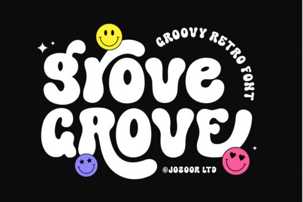 复古波西米亚风趣味卡通胖乎乎英文字体安装包 Grove – Retro Groovy Font