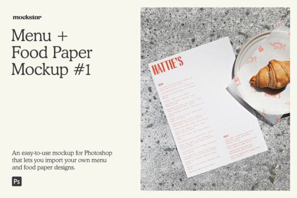 1款西餐快餐点菜菜单海报设计展示效果图PSD样机模板 Menu + Food Paper Mockup #1