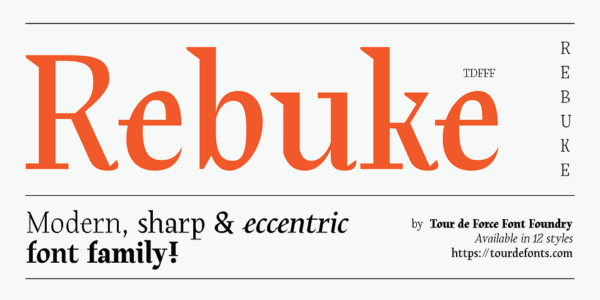 12款字重现代复古上三角书籍标题Logo品牌设计衬线英文字体家族 MyFonts – Rebuke Font Family