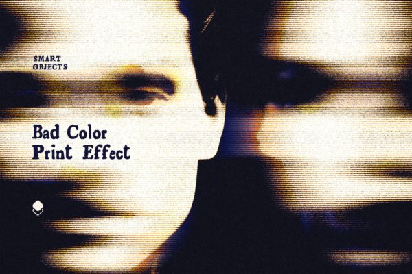 模糊扭曲复印扫描照片效果ps特效滤镜样机 Bad Color Print Effect