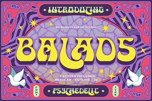 时尚复古迷幻海报专辑封面徽标设计装饰英文字体安装包 Balads