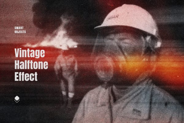复古模糊漏光耀斑照片效果ps特效滤镜样机 Vintage Halftone Photo Effect