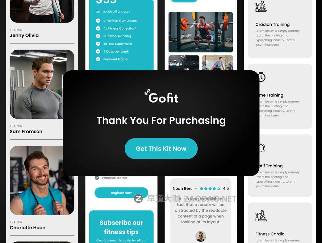 20+屏响应式健身锻炼网站用户登陆界面UI套件设计figma模板素材 GoFit – Fitness Website UI Kit插图5 20+屏响应式健身锻炼网站用户登陆界面UI套件设计figma模板素材 GoFit – Fitness Website UI Kit插图5