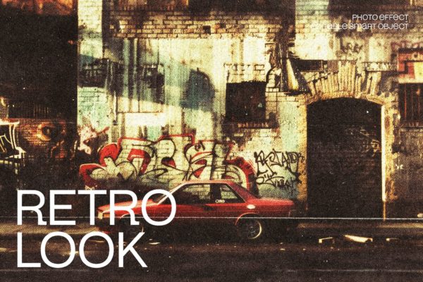 复古赛博朋克失真燥点照片效果ps特效滤镜样机 Retro Look Photo Effect