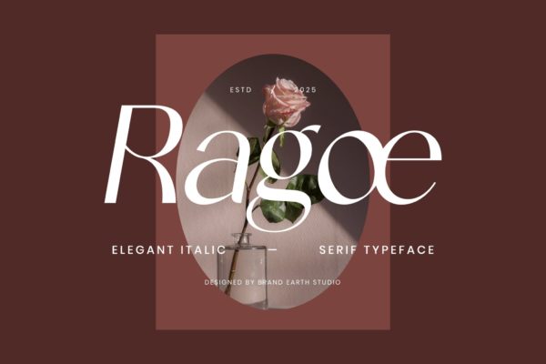时尚美学品牌杂志海报画册设计衬线英文字体安装包 Ragœ Italic Serif Font