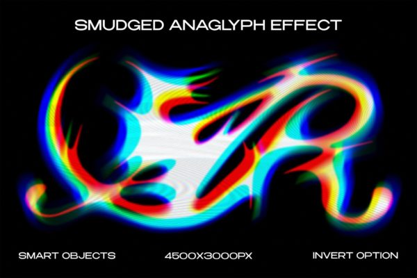 故障失真模糊效果PS文本特效滤镜样机 Smudged Anaglyph Text & Logo Effect