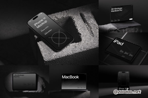 AB-Mockups, Apple Devices by LS.Graphics 16款岩石水泥背景iPhone手机iPad平板Macbook笔记本ui贴图ps样机素材