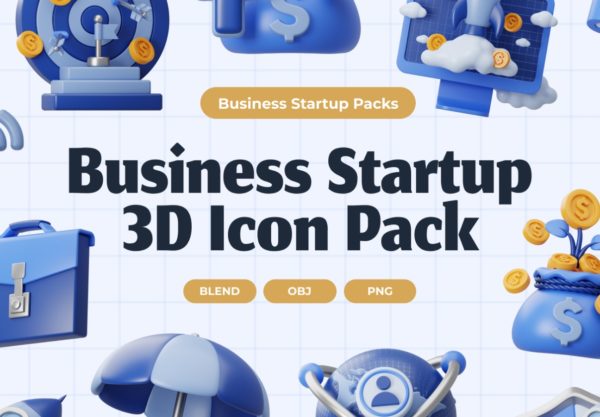 20款现代创新金融科技理财3D插图图标Icons设计Blender/PNG/OBJ格式素材 Business Startup 3D Icons
