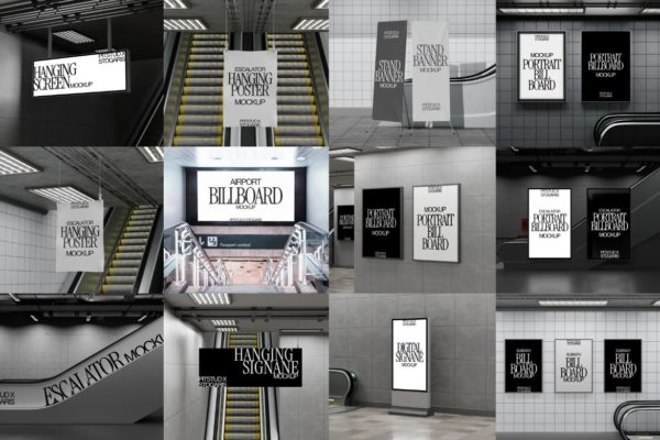 21款地铁站商场自动扶梯led灯箱广告海报设计展示效果图ps样机 Escalator Advertising Mockup特色图 21款地铁站商场自动扶梯led灯箱广告海报设计展示效果图ps样机 Escalator Advertising Mockup