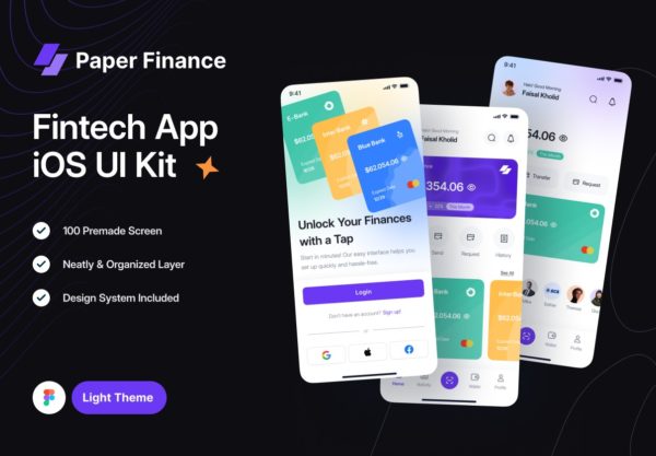 100屏黑高级现代金融科技银行加密货币理财钱包app设计ui套件figma模板素材 Paper Finance – Fintech mobile UI Kit