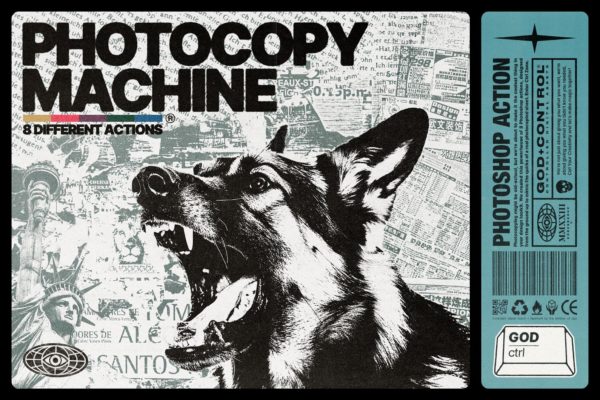 复古做旧复印打印效果图像一键修图PS特效动作素材 Photocopy Machine | Photoshop Action