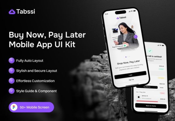 50+屏金融电子钱包先买后付移动app ui界面设计figma模板套件 Tabbsi Buy Now Pay Later – Finance Mobile UI Kit