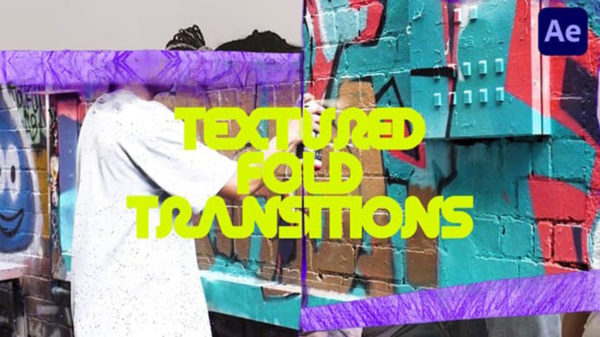 AE模板 前卫失真褶皱纸张折叠拼贴定格动画视频过渡特效素材 Textured Fold Transitions