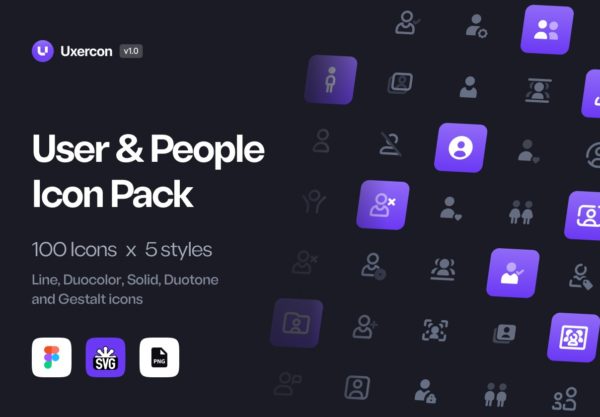 100款极简网站APP UI界面设计矢量线稿图标Icons设计Figma/PNG格式素材 User & People – Uxercon Icon Pack