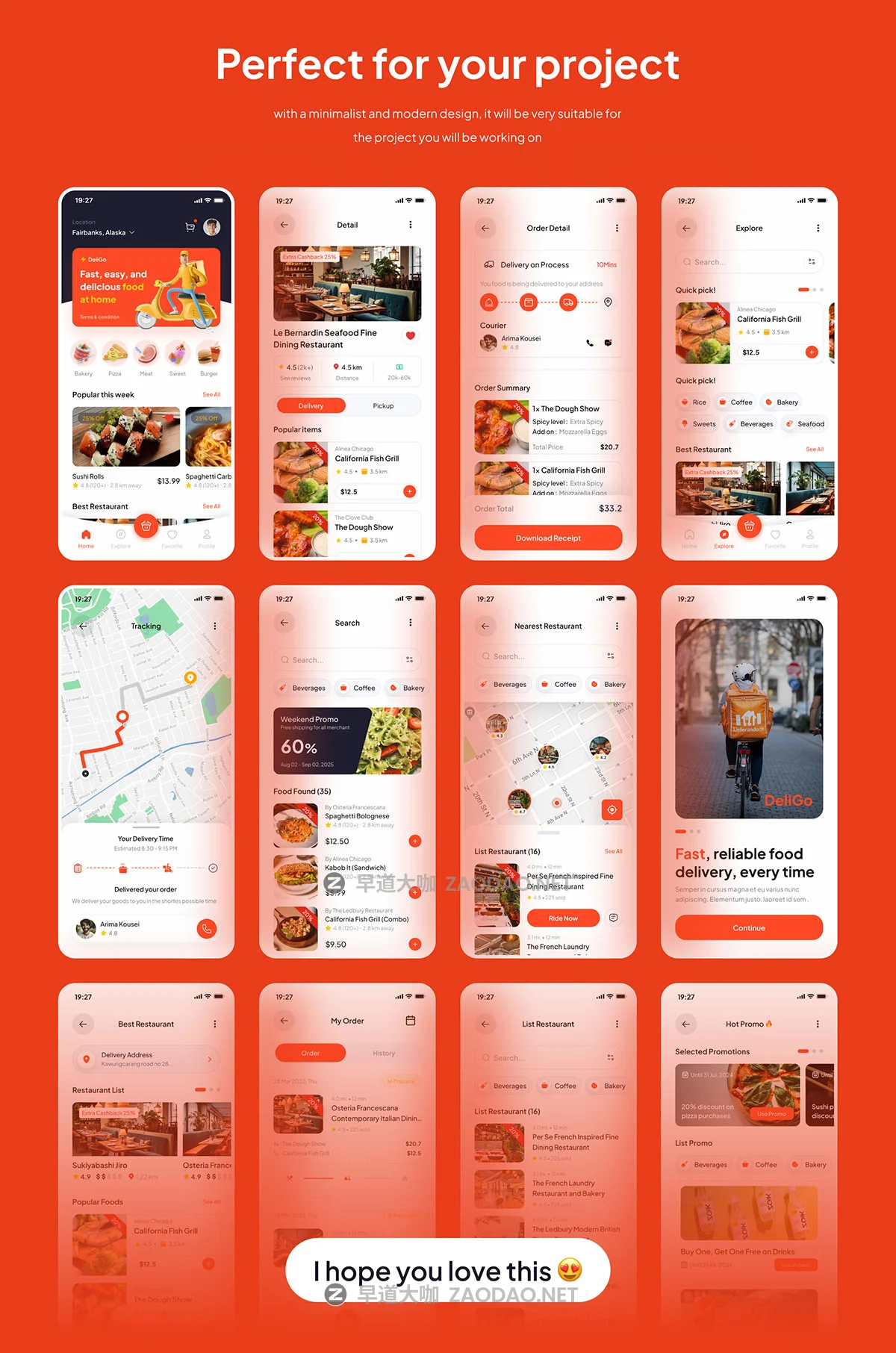 60+屏现代简约订餐送餐美食配送外卖app界面ui套件设计figma模板素材 DeliGo – Food Delivery Premium UI KIts App插图5 60+屏现代简约订餐送餐美食配送外卖app界面ui套件设计figma模板素材 DeliGo – Food Delivery Premium UI KIts App插图5