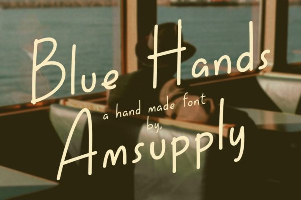 时尚复古美学品牌海报徽标设计手写英文字体安装包 Blue Hands