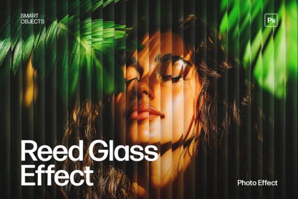 半透明长虹玻璃失真错位照片效果ps特效滤镜样机 Reed Glass Photo Effect Template