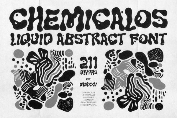 时尚恐怖美学品牌海报服装设计装饰英文字体安装包 CHEMICALOS — Liquid Abstract Font