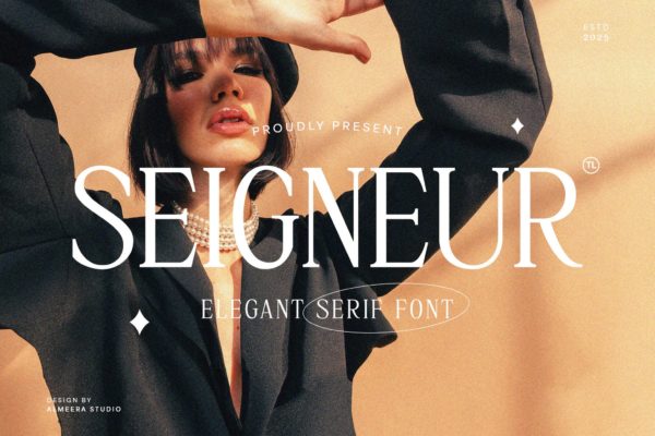 时尚优雅杂志品牌包装设计衬线英文字体安装包 Seigneur – Elegant Serif Font