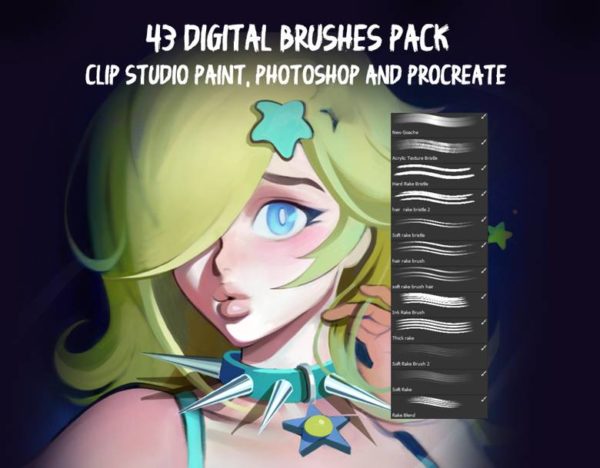 43款毛刷软化笔数字绘画效果procreate/ps/csp笔刷画笔素材 Drawing, Rake & Texture Brushes for Procreate, Photoshop, CSP