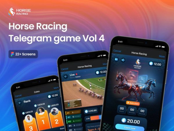 22+屏telegram电报小程序赛马游戏UI界面设计Figma格式模板 Horse Racing Telegram game Vol 4