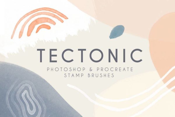 专业水粉水彩印章ps笔刷画笔设计素材 Tectonic Photoshop Brushes